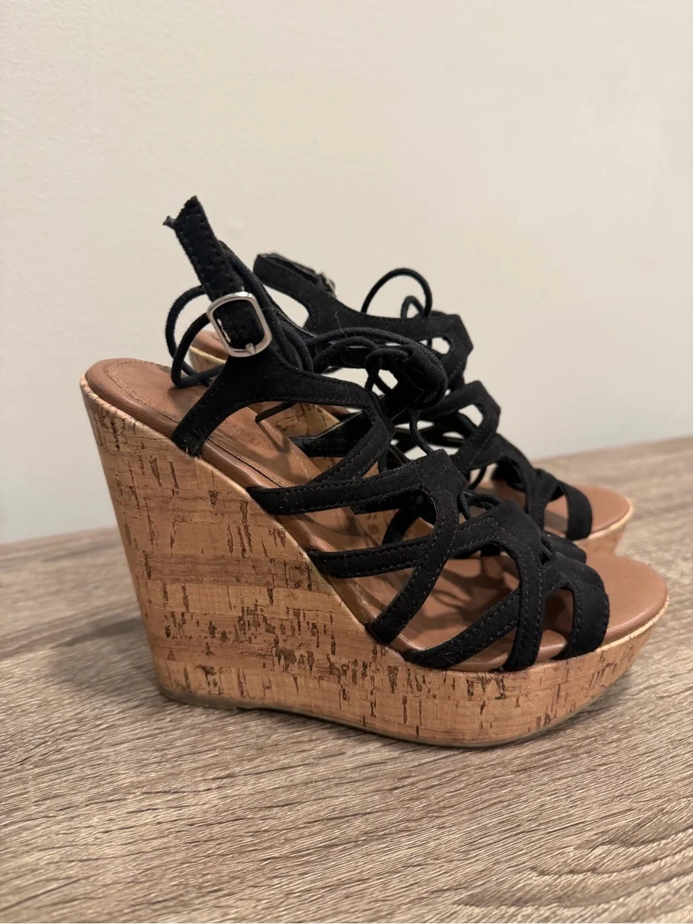 Mossimo Supply Co. Black Strappy Cork Wedge Sandals